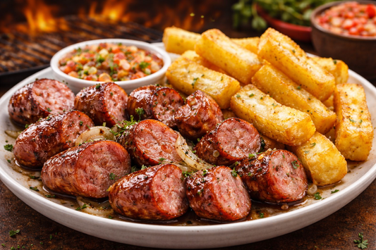 Linguiça com Mandioca Frita